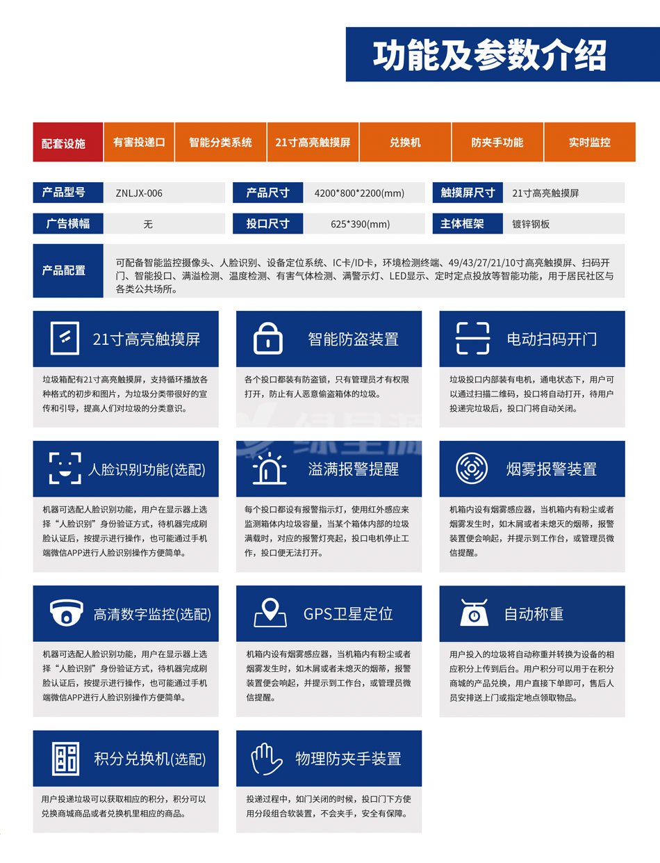 智能分類垃圾箱功能及參數介紹